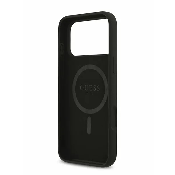 Guess для iPhone 17 Pro Max чехол Liquid silicone Gold metal logo & Camera Hard Black (MagSafe)