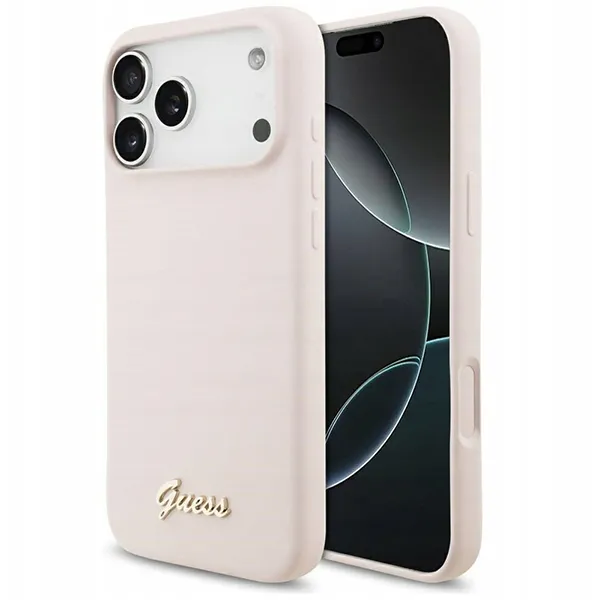 Guess для iPhone 17 Pro Max чехол Liquid silicone Gold metal logo & Camera Hard Pink (MagSafe)