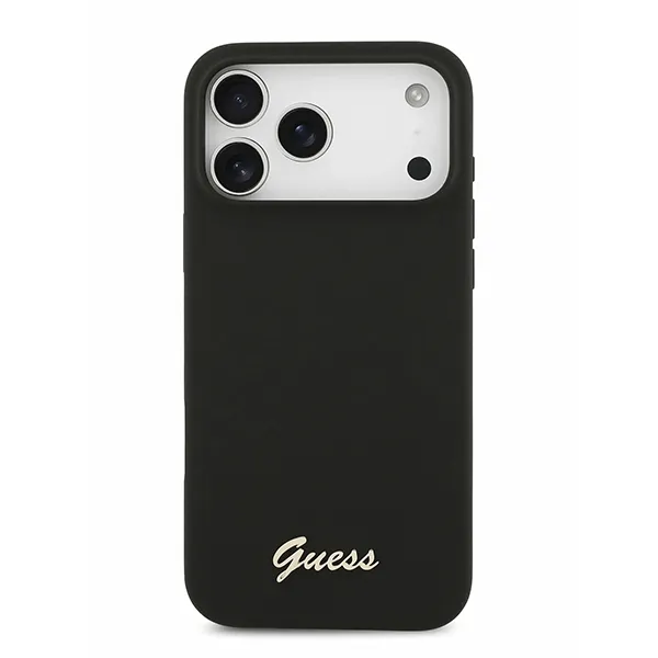 Guess для iPhone 17 Pro Max чехол Liquid silicone Gold metal logo & Camera Hard Black (MagSafe)