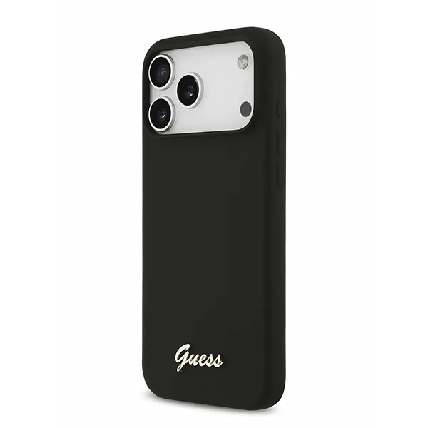 Guess для iPhone 17 Pro Max чехол Liquid silicone Gold metal logo & Camera Hard Black (MagSafe)