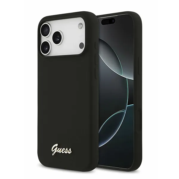 Guess для iPhone 17 Pro Max чехол Liquid silicone Gold metal logo & Camera Hard Black (MagSafe)