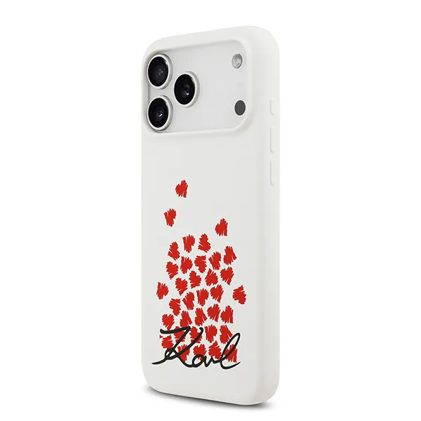Lagerfeld для iPhone 17 Pro чехол Liquid Silicone Hearts Hard White (MagSafe)