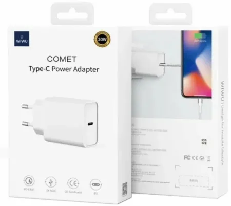 Блок WIWU USB-C 20Вт + Кабель USB-C - USB-C White