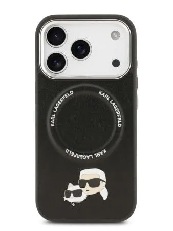 Lagerfeld для iPhone 17 Pro Max чехол PU NFT Karl & Choup heads Metal pin & Cam Hard Black (MagSafe)