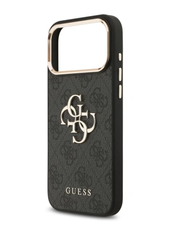 Guess для iPhone 17 Pro чехол PU 4G Classic metal logo Gold camera Hard Black (MagSafe)